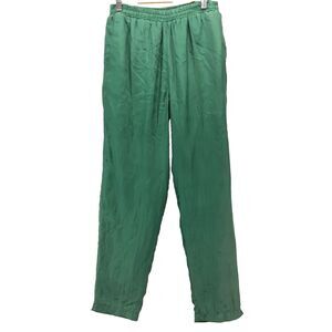 EVR Womens Size S Vtg 100% Silk Pants Emerald Green Nylon Lined Drawstring Waist